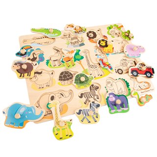 Peg puzzle - 16 pieces - safari